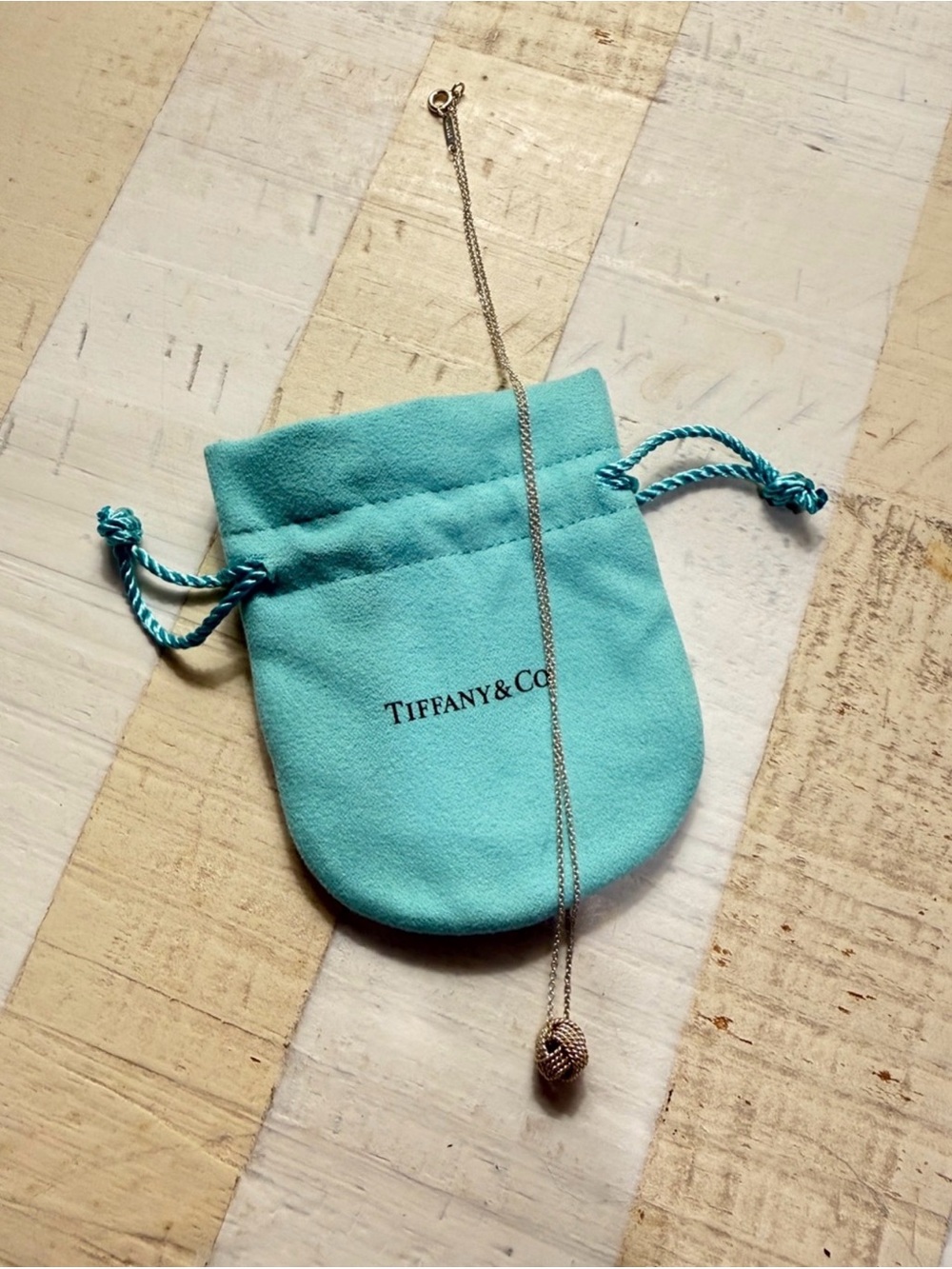 Tiffany & Co. Silver Love Knot Necklace with Tiffany Blue Pouch